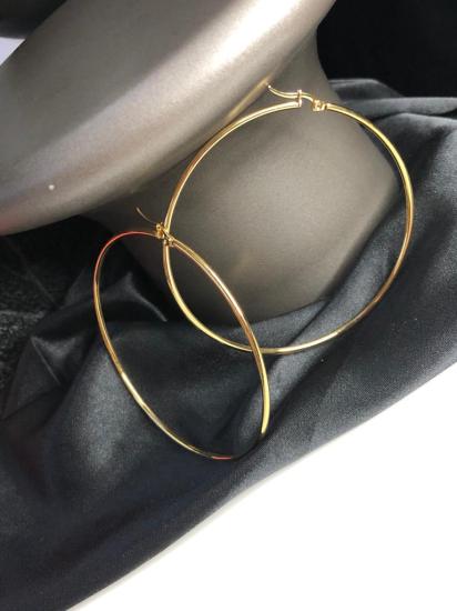 Vog 7.0mm Sarı Renk Halka Küpe Sevgiliye,Anneye,Eşe,Arkadaşa Hediye Çelik Küpe