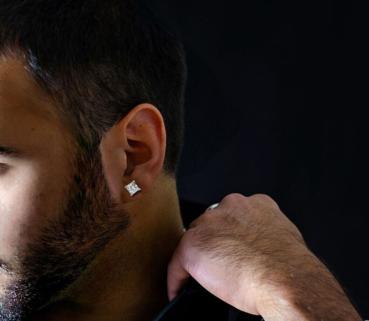 Vog Çivi Model Prenses Kesim Kare Zirconia Küpe 7mm  925 Ayar Beyaz Renk Küpe Sarı,Roze Seçeneği