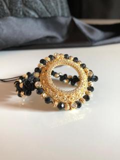 VOG YARIM ALTIN TAKILA BİLEN 24 AYAR KAPLAMA DORİKA TOPLI SİYAH İP BİLEKLİK