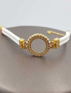 Vog  Çeyrek Ve Gram Takıla Bilen 24 Ayar Altın Kaplama Beyaz İp Kordon Detaylı Bileklik