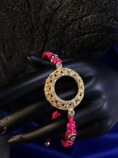 Vog Çeyrek Ve Gram Takılan 24 Ayar Altın Kaplama Göz Boncuk Detaylı Fuşya Renk Ip Bileklik