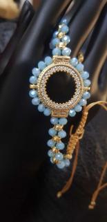 VOG ÇEYREK VE GRAM ALTIN TAKILAN 24 AYAR ALTIN KAPLAMA BEBEK MAVİSİ KRİSTAL TAŞLI BİLEKLİK