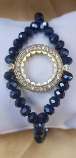 VOG ÇEYREK VE GRAM ALTIN TAKILAN 24 AYAR ALTIN KAPLAMA LACİVERT KRİSTAL TAŞLI BİLEKLİK