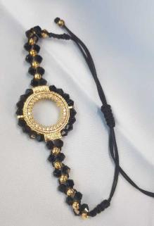 VOG ÇEYREK VE GRAM ALTIN TAKILAN 24 AYAR ALTIN KAPLAMA SİYAH KRİSTAL TAŞLI BİLEKLİK