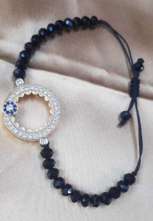 VOG ÇEYREK VE GRAM ALTIN TAKILAN 24 AYAR ALTIN KAPLAMA SİYAH KRİSTAL VE   GÖZLÜ TAŞLI BİLEKLİK