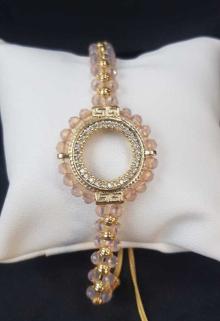 VOG ÇEYREK VE GRAM ALTIN TAKILAN 24 AYAR ALTIN KAPLAMA PEMBE KRİSTAL TAŞLI BİLEKLİK