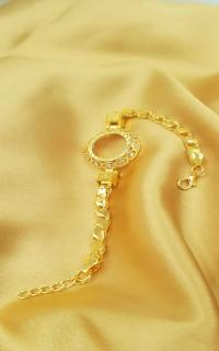 Vog Çeyrek Ve Gram Takılan 24 Ayar Altın Kaplama Taş Detay Halep Pullu Ezme Arpa Zincirli Bileklik