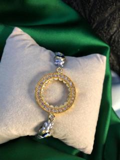 Vog Çeyrek Ve Gram Takılan 24 Ayar Altın Kaplama Göz Boncuk Detaylı Açık Gri İp Bileklik