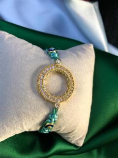 Vog Çeyrek Ve Gram Takılan 24 Ayar Altın Kaplama Göz Boncuk Detaylı Mint Renk İp Bileklik