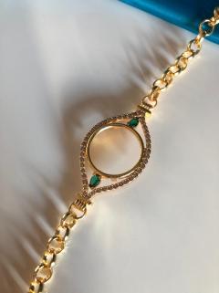 VOG ÇEYREK VE GRAM TAKILAN 24 AYAR ALTIN KAPLAMA YEŞİL DAMLA TAŞLI BİLEKLİK