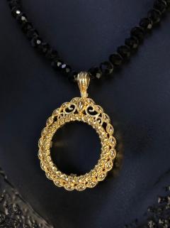 Vog Çeyrek Ve Gram Altın Takılan 24 Ayar Altın Kaplama Siyah Kristal Taşlı Kolye