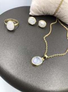 Vog Doğal El İşi Ay Taşı Anneye,Sevgiliye,Arkadaşa 925 Ayar Gümüş Sarı Renk 4’Lü Set