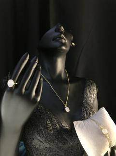 Vog Doğal El İşi Ay Taşı Anneye,Sevgiliye,Arkadaşa 925 Ayar Gümüş Sarı Renk 4’Lü Set