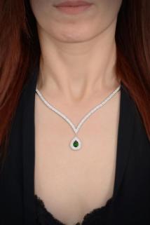 Vog Dionisos Yeşil Taşlı 925 Ayar Gümüş Su Yolu Set - Düğün - Nişan - Söz - Sevgiliye - Eşe Takım