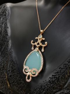 VOG DAMLA KESİM VİNTAGE MODEL AVENTURİN TAŞLI 925 AYAR GÜMÜŞ KOLYE 