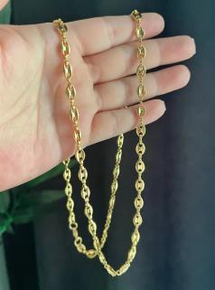 Vog Unisex Gemici Model Düğme Model Paslanmaz  Sarı Renk 24 Ayar Altın Kaplama Çelik Zincir Kolye