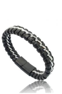 VOG OttoMan Siyah Örme Deri ve Çelik Erkek Bileklik