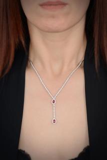 Vog Ela Sentetik Yakut Taşlı 925 Ayar Gümüş Su Yolu Set - Düğün - Nişan - Söz - Sevgiliye - Takım