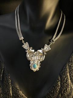 VOG FİRÜZE TAŞLI EL İŞİ OTANTİK ÇİFT SIRA ZİNCİRLİ KOLYE 925 AYAR  GÜMÜŞ BEYAZ RENK
