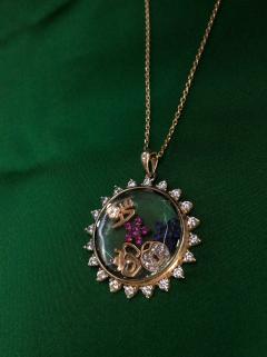 Vog Chopard Faset Cam Kesim Tasarım Model Love,Kalp Çiçek Detaylı Roze Renk 925 Ayar Gümüş Kolye