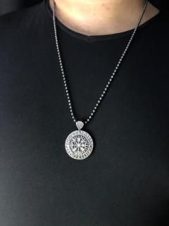 VOG GOTİK TASARIM ÇİFT YÖNLÜ VİKİNG BALTA VE  VEGVİSİR VİKİNG PUSULASI 925 AYAR GÜMÜŞ KOLYE