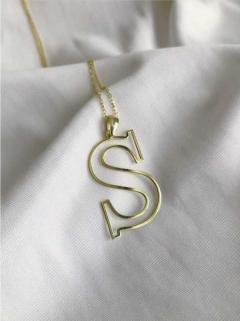 Vog Bayan İçi Boş (S) Harf 925 Ayar Gümüş Sarı Renk Kolye Yada İstediğiniz Farklı Bir Harf 