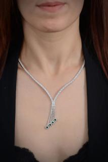 Vog Ikarus Yeşil Taşlı 925 Ayar Gümüş Su Yolu Set - Düğün - Nişan - Söz - Sevgiliye - Eşe Takım