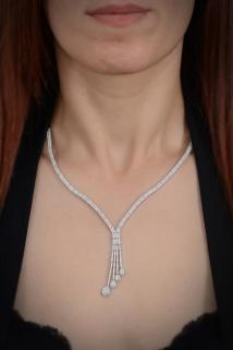 Vog Ilyada Zirkon Taşlı 925 Ayar Gümüş Su Yolu Set - Düğün - Nişan - Söz - Sevgiliye - Eşe Takım