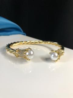 24 Ayar Altın Kaplama İnci Ve Taş Detay Anneye,Sevgiliye Arkadaşa Cımar Sarı Renk Bilezik