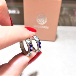 Vog Kadın 925 Ayar Gümüş   Gold 15 Mm Lazer Mineli Halka Beyaz Renk Küpe