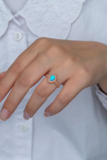 Vog Kadın 925 Ayar Gümüş  Ayarlanabilir Damla Mavi Opal Taşlı Roze Renk Yüzük Yeşil,Beyaz Seçeneği