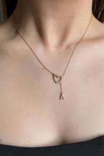  Vog Kadın A Harf  Uzantılı Taş Detaylı 925 Ayar Gümüş Sarı Renk Kolye Beyaz,Roze Renk Seçeneği