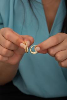 Vog Kadın 925 Ayar Gümüş Gold Dalgalı Şarnel Yeşil Renk Küpe 