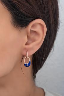 Vog Kadın 925 Ayar Gümüş   Mavi Mineli Kilit Model Roze Renk Küpe