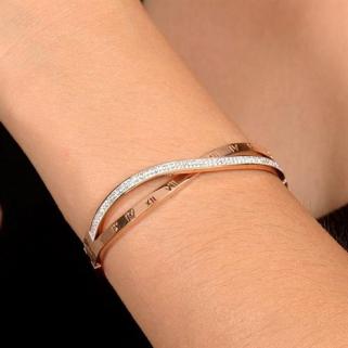 VOG Kadın Roma Rakamlı Taş işlemeli Rose Renk Model Bileklik