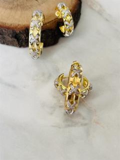 Vog Kadın 925 Ayar Gümüş Gold Trio Halka X  Yeşil Renk Küpe