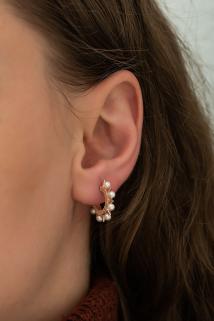 Vog Kadın 925 Ayar Gümüş Yarım Tur Inci Roze Renk Küpe