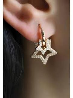 Vog Kadın 925 Ayar Yeşil Renk Çift Yıldız Küpe Gümüş Küpe