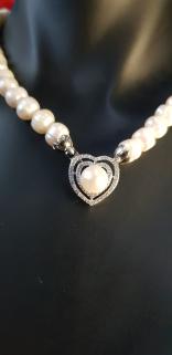 VOG KALP MODEL İNCİ BROŞ KOLYE 925 AYAR GÜMÜŞ SARI,ROZE RENK SEÇENEĞİ