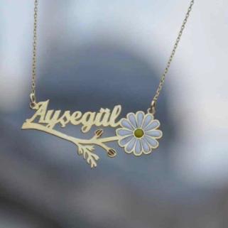 Vog Kişiye Özel Ayşegül Yazılı Papatya Isim Kolye 925 Ayar Gümüş Sevgili,Anneye,Arkadaşa Kolye