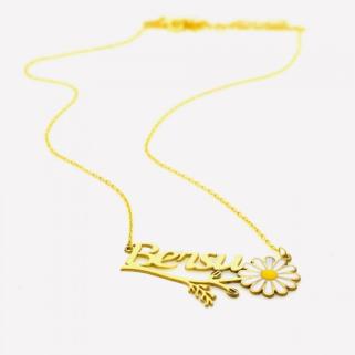 Vog Kişiye Özel Bersu Yazılı Papatya Isim Kolye 925 Ayar Gümüş Sevgiliye,Anneye,Arkadaşa Kolye