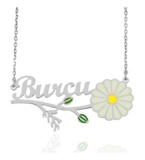 Vog Kişiye Özel Burcu Yazılı Papatya Isim Kolye 925 Ayar Gümüş Sevgiliye,Anneye,Arkadaşa Kolye