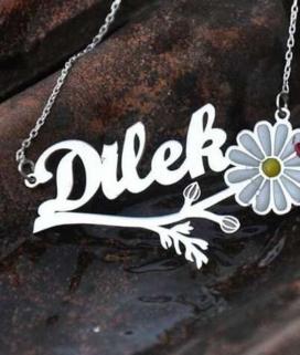 Vog Kişiye Özel Dilek Yazılı Papatya Isim Kolye 925 Ayar Gümüş Saevgiliye,Anneye,Arkadaşa Kolye