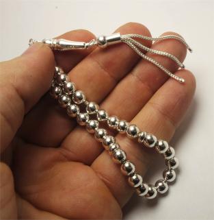 Erkek Gümüş Tesbih - Düz Küre Küçük Boy 16 gr • Işıklı Kutuda • Sevgiliye • Eşe • Babaya