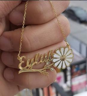 Kadın Gümüş Kolye -  Eylül Yazılı Papatya Isim • Işıklı Kutuda • Sevgiliye • Eşe • Anneye