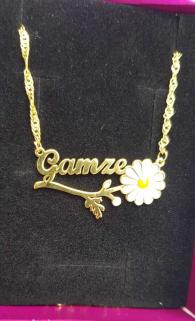 Vog Kişiye Özel Gamze Yazılı Papatya Isim Kolye 925 Ayar Gümüş Sevgiliye,Anneye,Arkadaşa Kolye