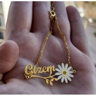 Vog Kişiye Özel Gizem Yazılı Papatya Isim Kolye 925 Ayar Gümüş Sevgiliye,Anneye,Arkadaşa Kolye