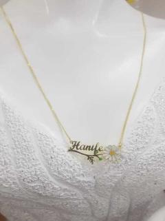 Vog Kişiye Özel Hanife Yazılı Papatya Isim Kolye 925 Ayar Gümüş Sevgiliye,Anneye,Arkadaşa Kolye