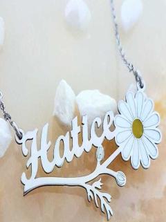 Vog Kişiye Özel Hatice Yazılı Papatya Isim Kolye 925 Ayar Gümüş Sevgiliye,Anneye,Arkadaşa Kolye