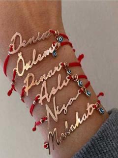 Vog Kişiye Özel İpli İsim Bileklik İstenilen Her Renkte İp 925 Ayar Gümüş Beyaz,Sarı Ve Rose Renk 